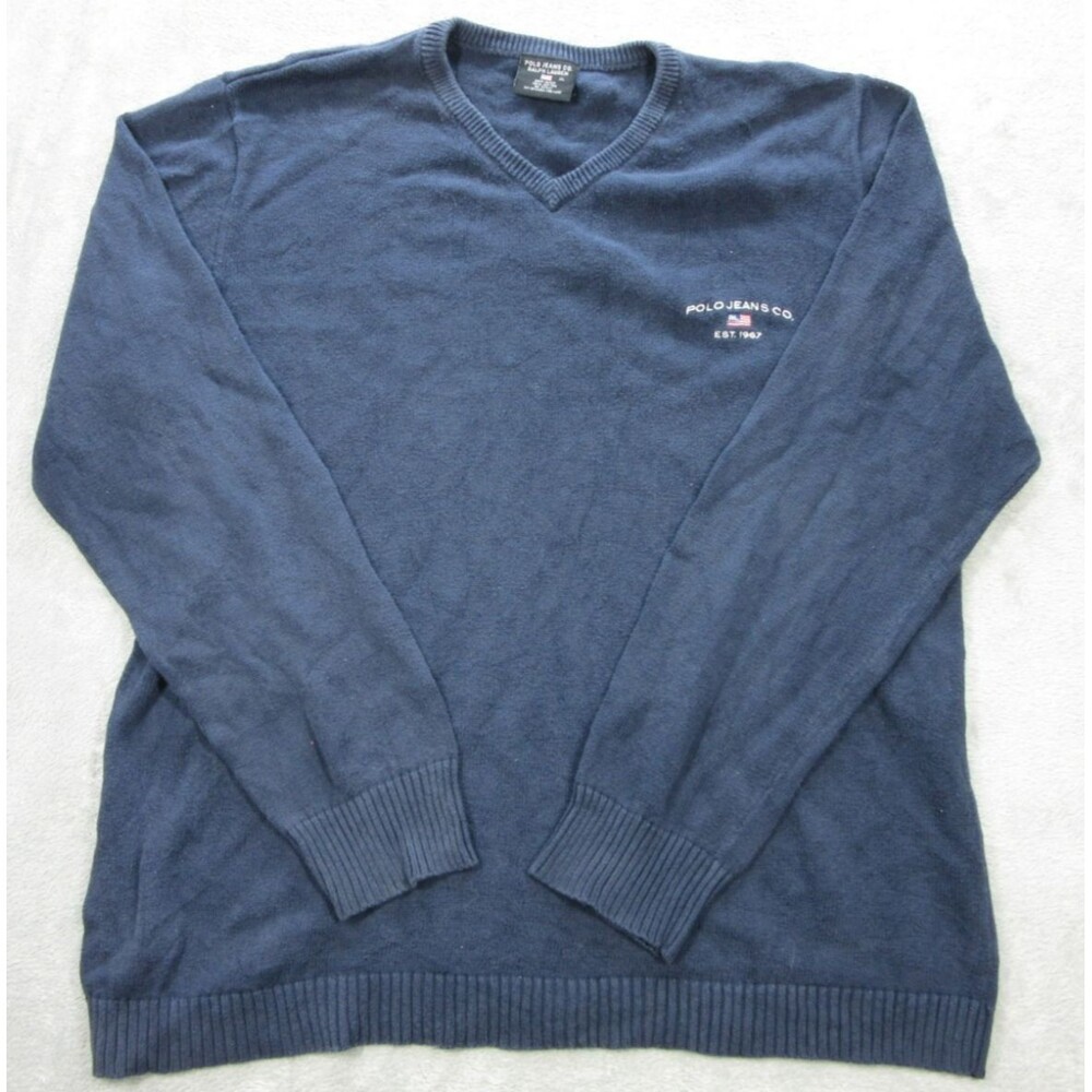 Polo Ralph Lauren Sweater Mens XL V-Neck Long Sleeve Navy Blue